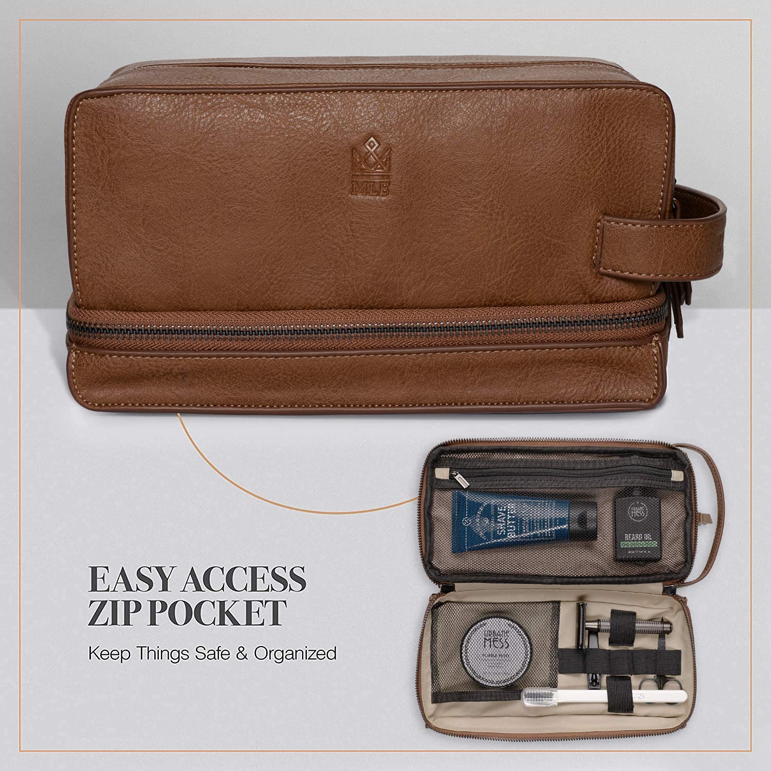 2 Compartment - Leather Toiletry Bag For Men